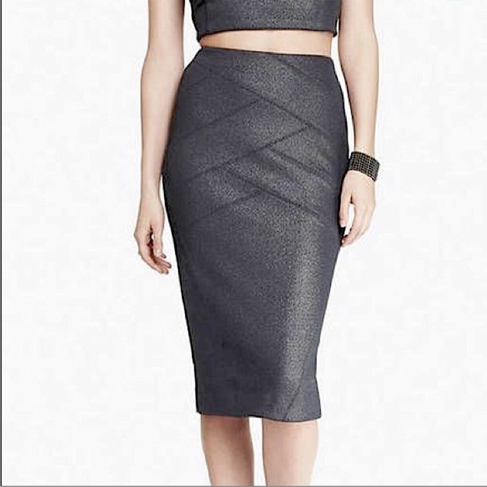 Express Metallic High Waisted Pencil Skirt (Mauve)